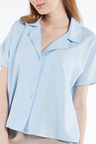 Ceket Yaka Gömlek - Mavi