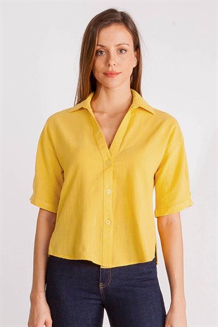 V Yaka Gömlek - Sarı